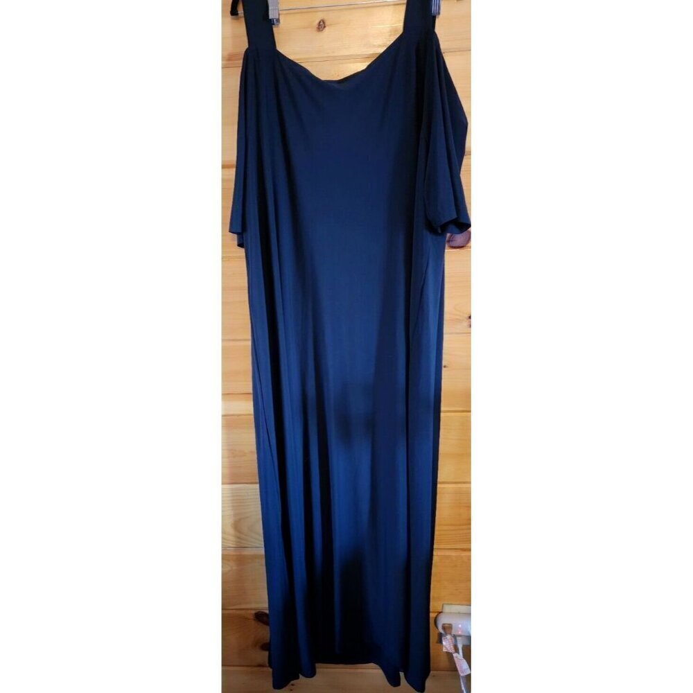 Roaman's Black Ultrasmooth Fabric Cold-Shoulder Maxi Dress 3X
